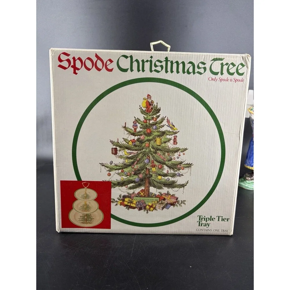 Vintage Spode Christmas Tree Triple 3-Tier Serving Tray Cookie Stand England